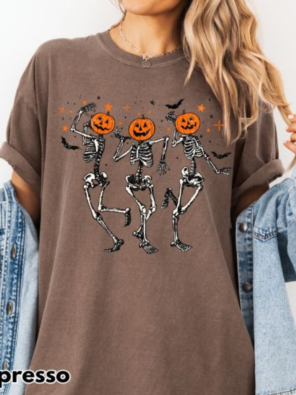 NEW Retro Spooky Dancing Skeletons and Pumpkins Halloween Graphic Tee Shirt